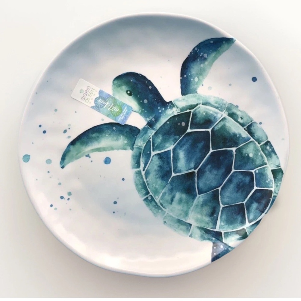 Sigrid  Olsen Sea Turtle Melamine Dinner Plates Set 4 Blue Coastal Beach 10.5” - Picture 2 of 5